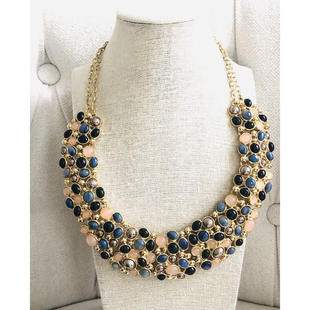 Talbots Signed Bib Cabachon Statement Necklace - image 2